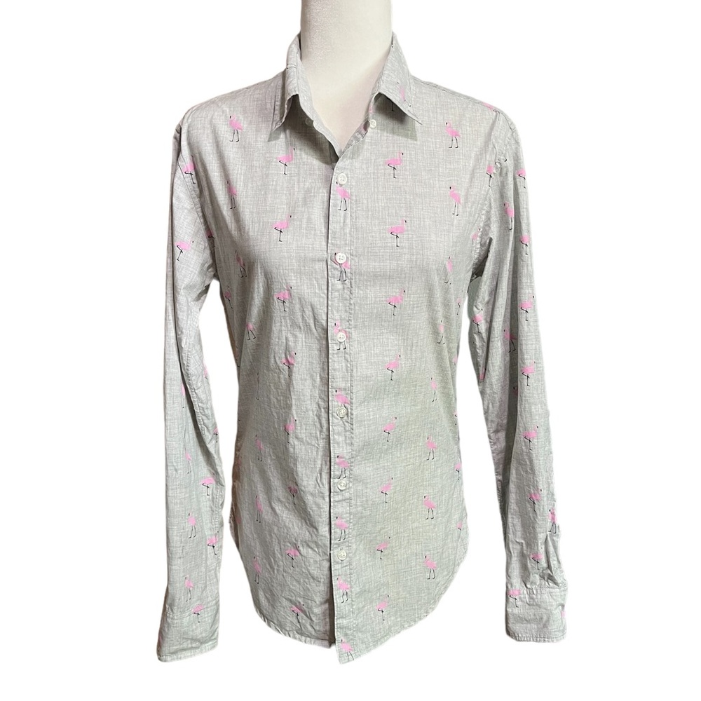BONOBOS 🦩pink flamingo coastal beach slim fit long sleeve shirt